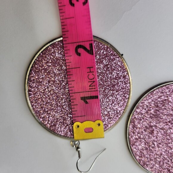 Pink Glitter Round Earrings - Picture 4 of 5